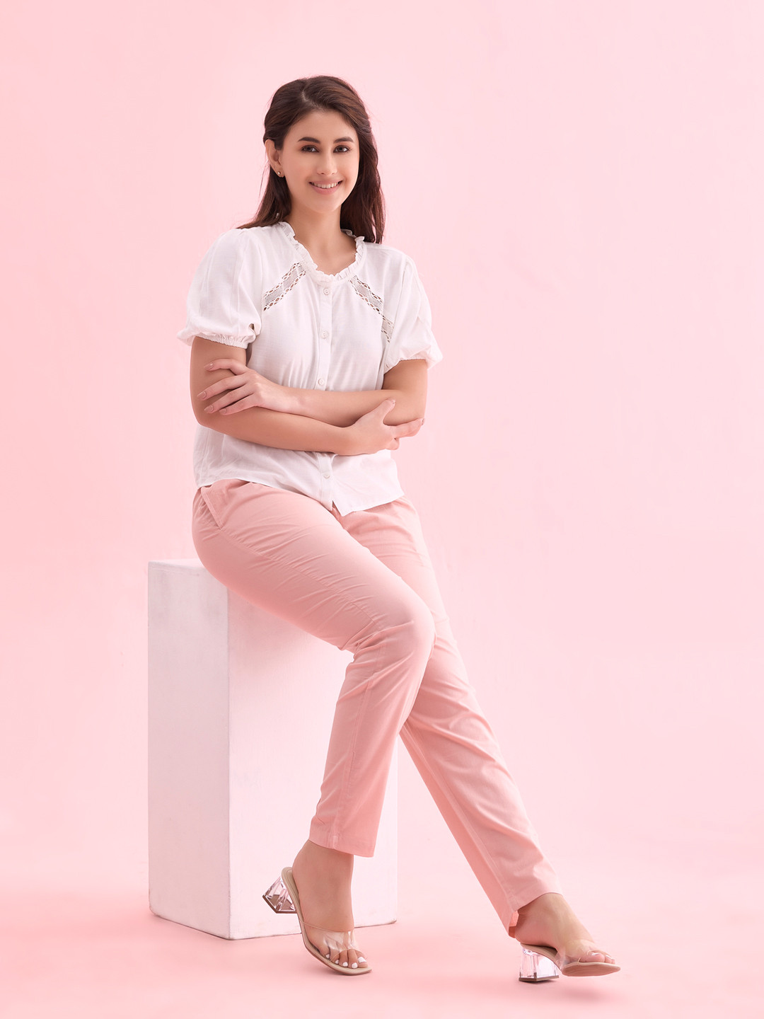

Go Colors Women Pink Tapered Fit Pink Mid Rise Cotton Trousers 2X