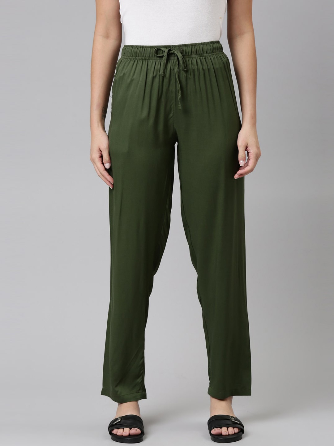 

Go Colors Women Olive Green Relaxed Trousers