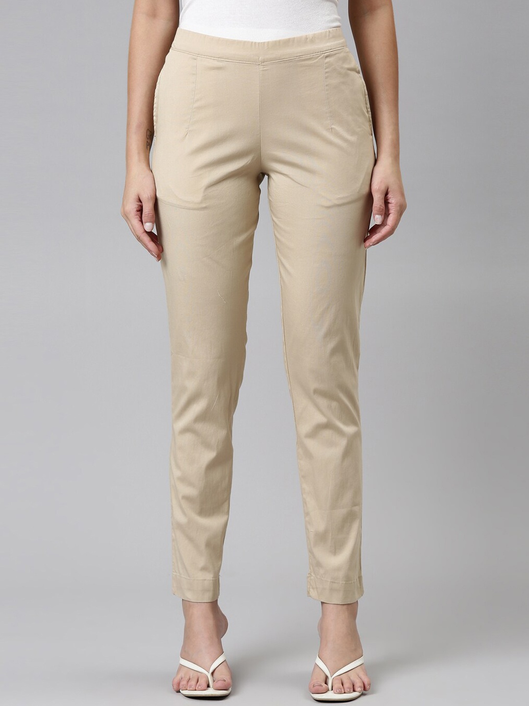 

Go Colors Women Beige Tapered Fit Trousers