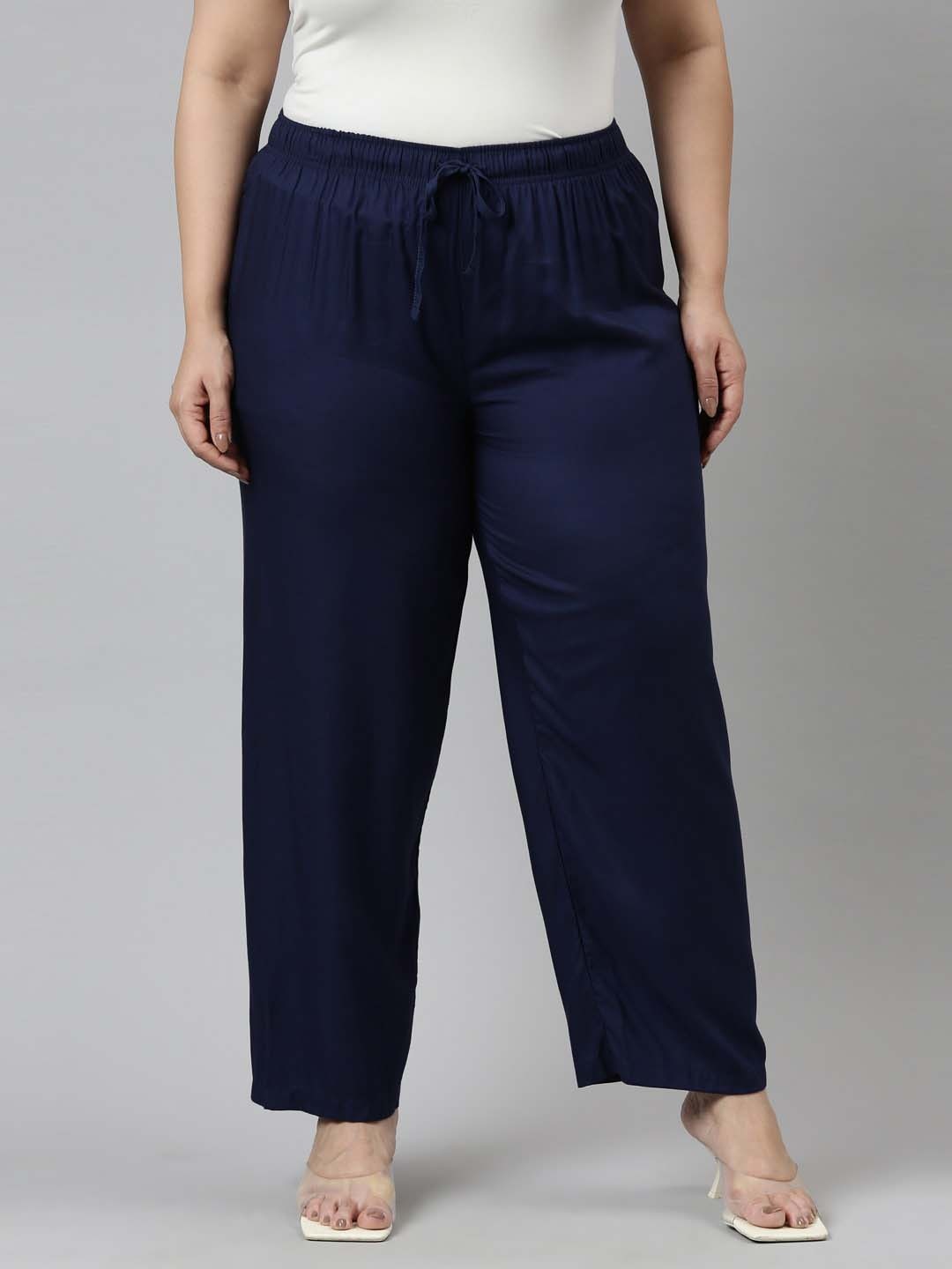 

Go Colors Women Navy Blue Relaxed Trousers
