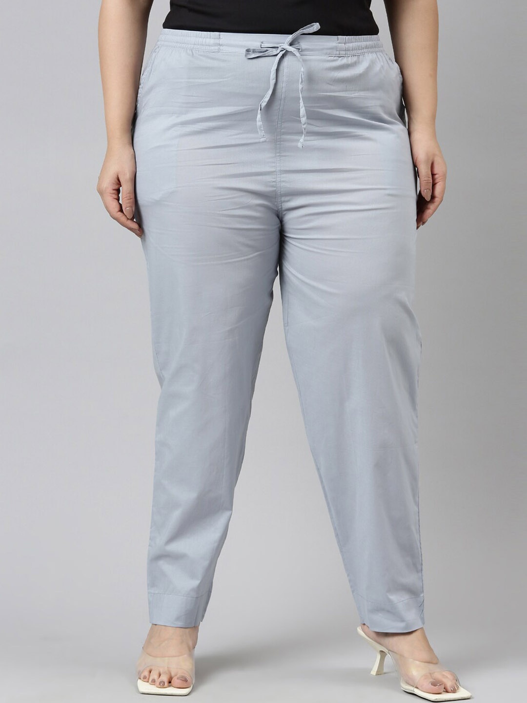 

Go Colors Women Ice Blue Plus Size Tapered Fit Trouser