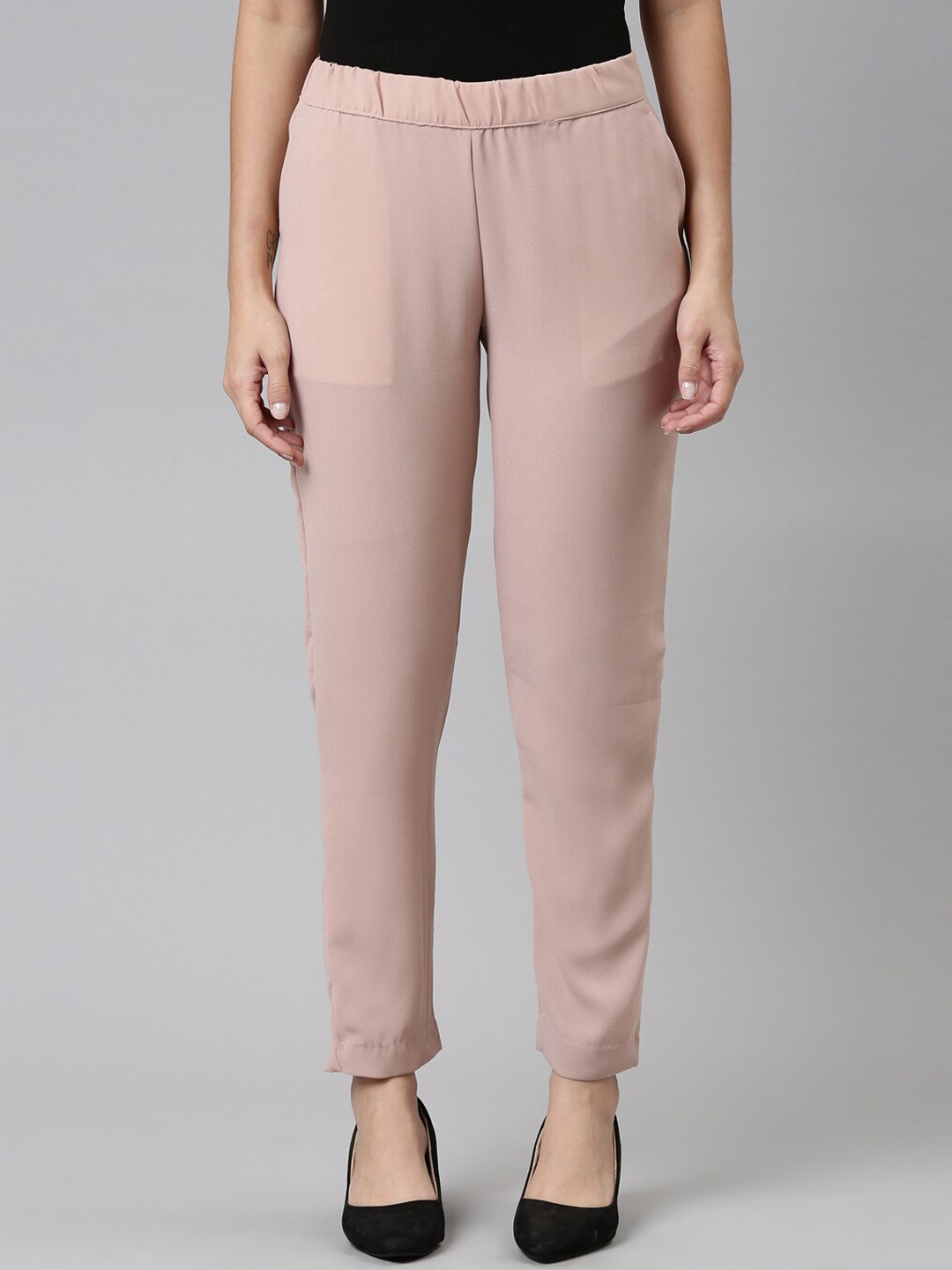 

Go Colors Women Pink Crepe Trousers