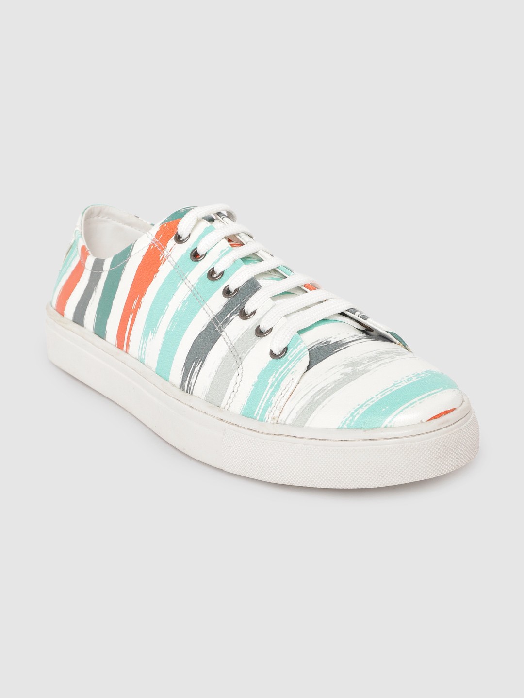

CLOG LONDON Men White & Turquoise Blue Printed Sneakers