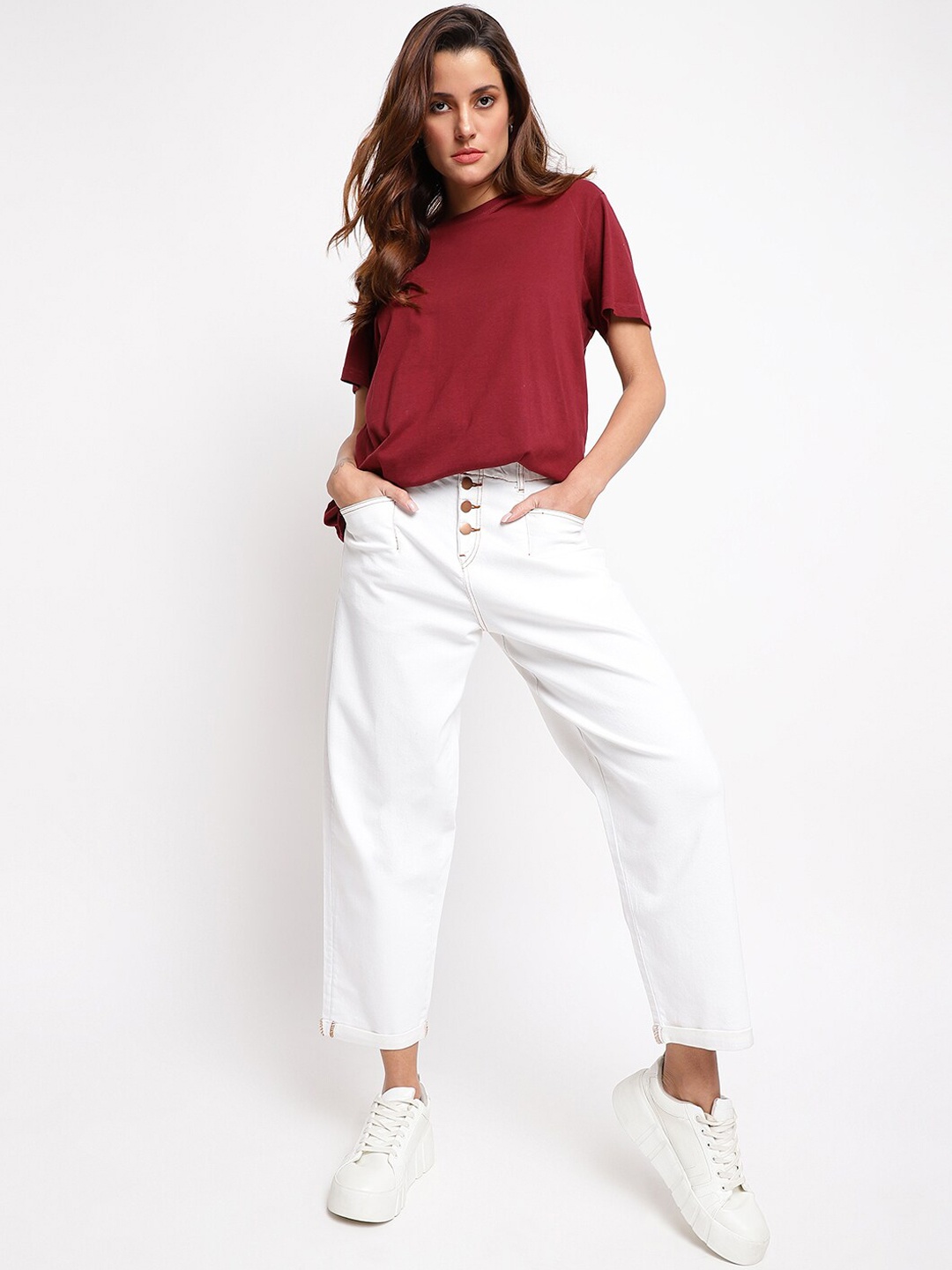 

TALES & STORIES Women White Relaxed Fit Stretchable Jeans