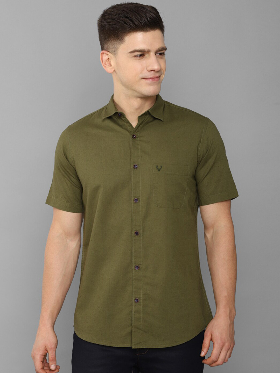 

Allen Solly Men Olive Green Slim Fit Casual Cotton Linen Shirt