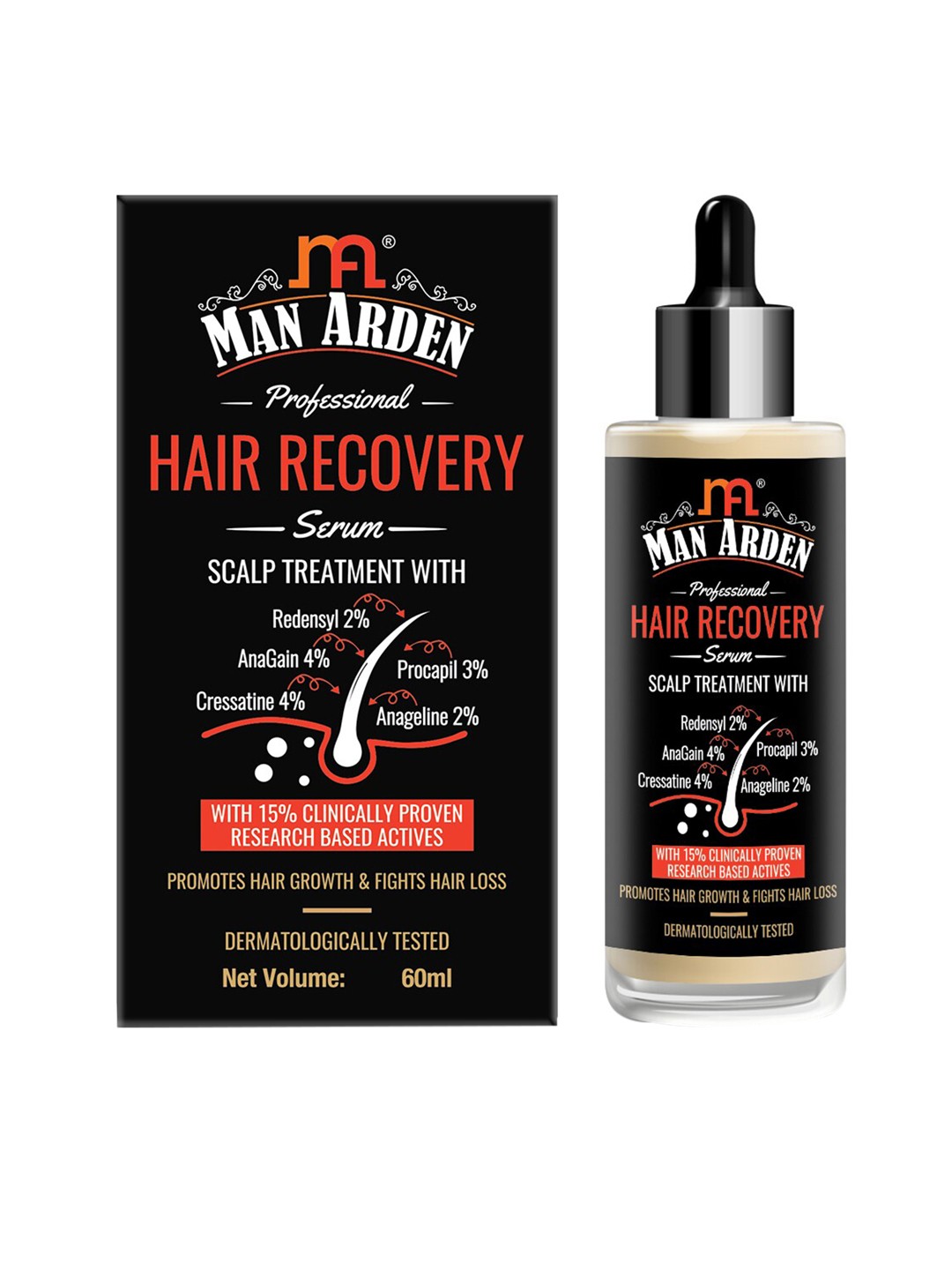 

Man Arden Professional Hair Recovery Serum with Redensyl & AnaGain - 60 ml, Black