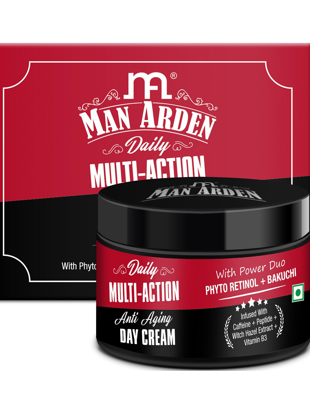 

Man Arden Daily Multi-Action Anti Aging Day Cream with Bakuchi Oil & Caffeine - 50 g, Black