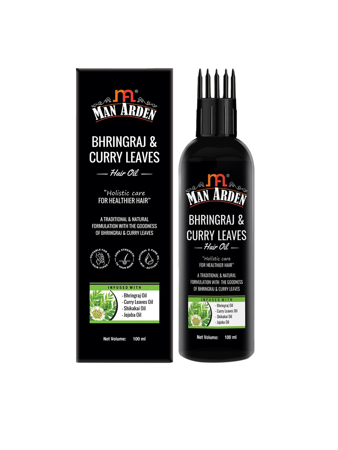 

Man Arden Bhringraj & Curry Leaves Cruelty-Free Hair Oil with Shikakai - 100 ml, Black