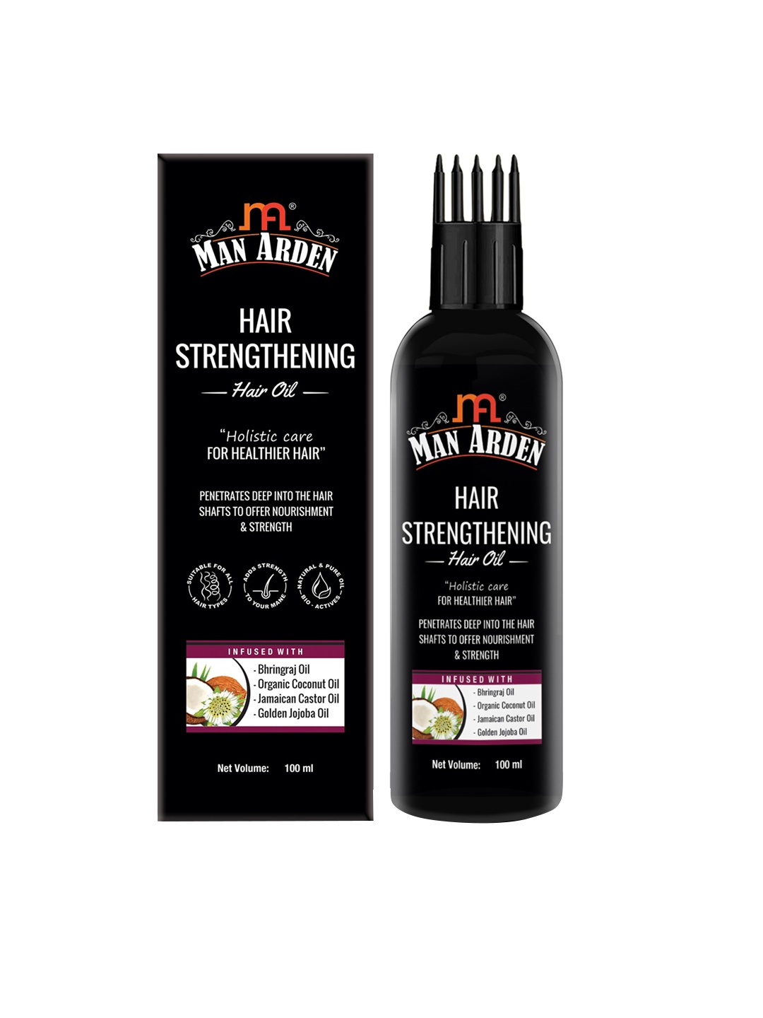 

Man Arden Hair Strengthening Hair Oil With Comb Applicator 100ML, Black