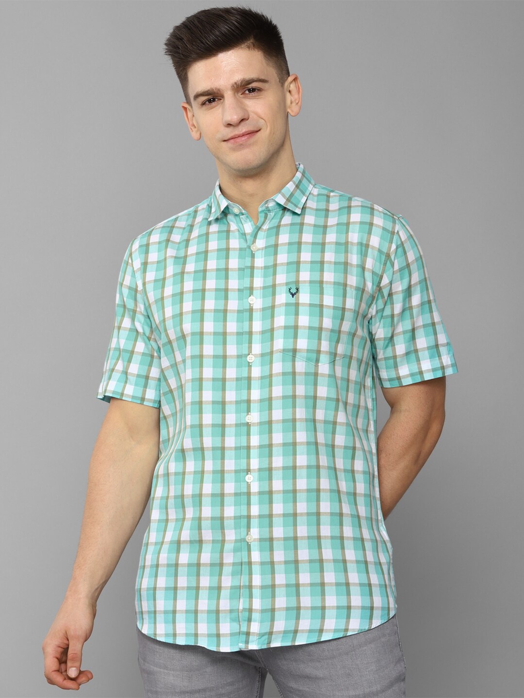

Allen Solly Men Green Slim Fit Tartan Checks Checked Casual Shirt