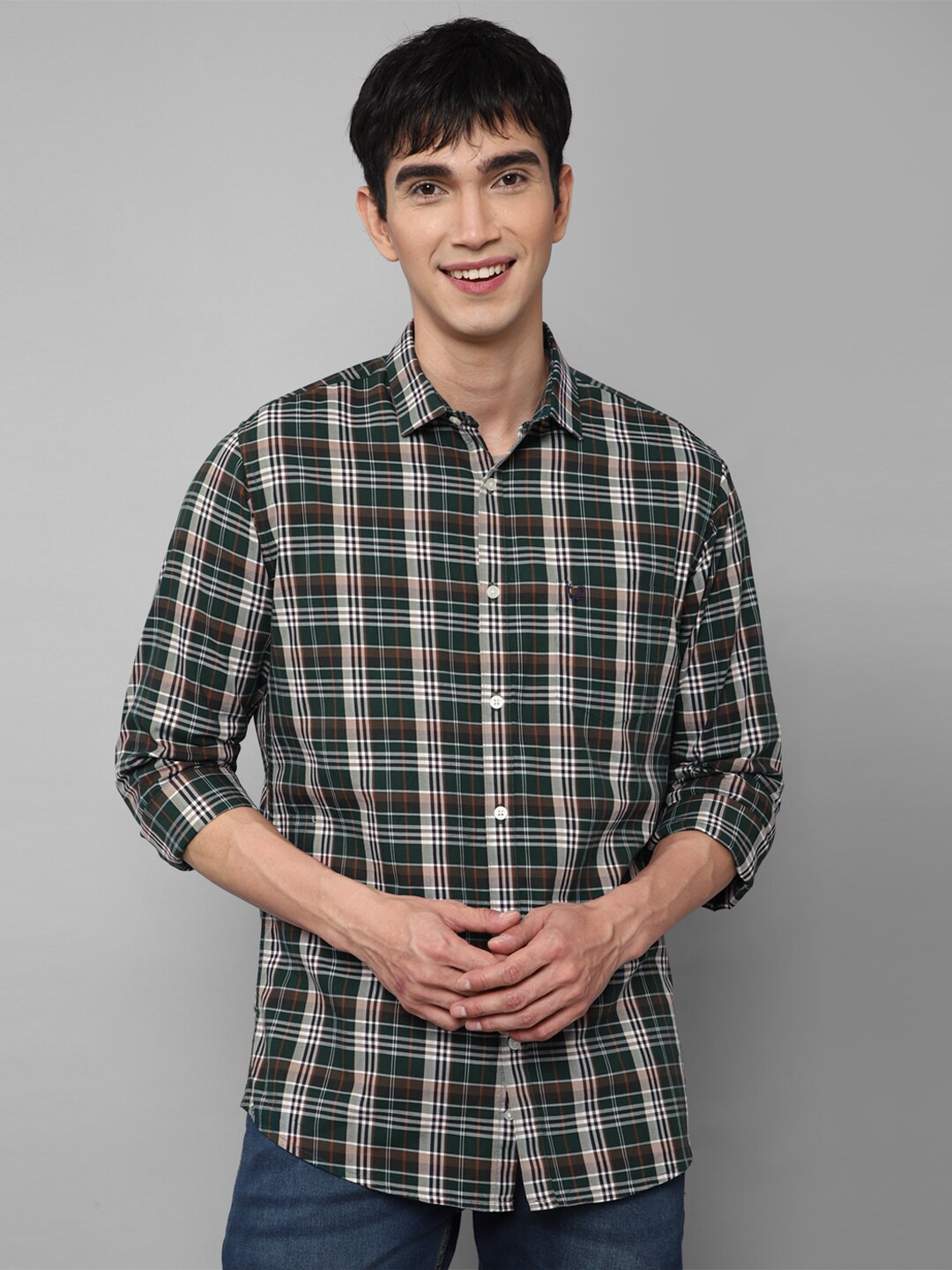 

Allen Solly Men Olive Green Slim Fit Tartan Checks Checked Casual Shirt