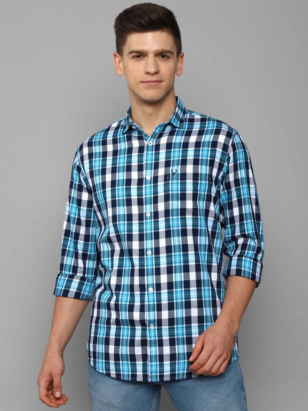 

Allen Solly Men Blue Slim Fit Tartan Checked Pure Cotton Casual Shirt