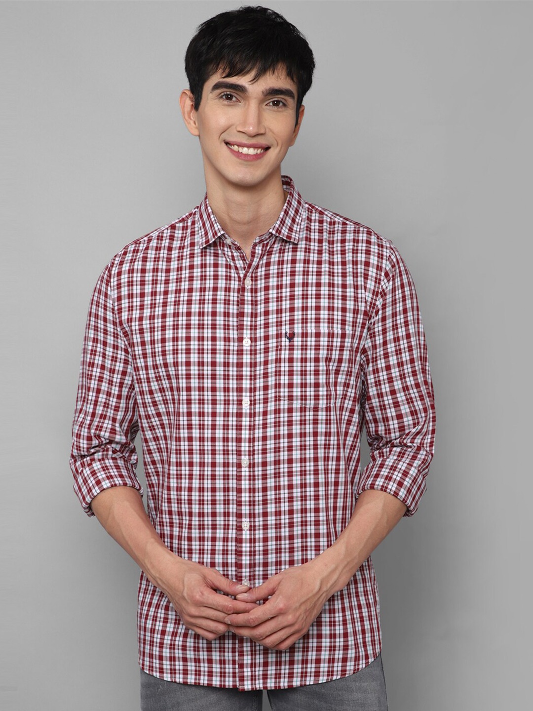 

Allen Solly Men Red Cotton Slim Fit Tartan Checks Checked Casual Shirt