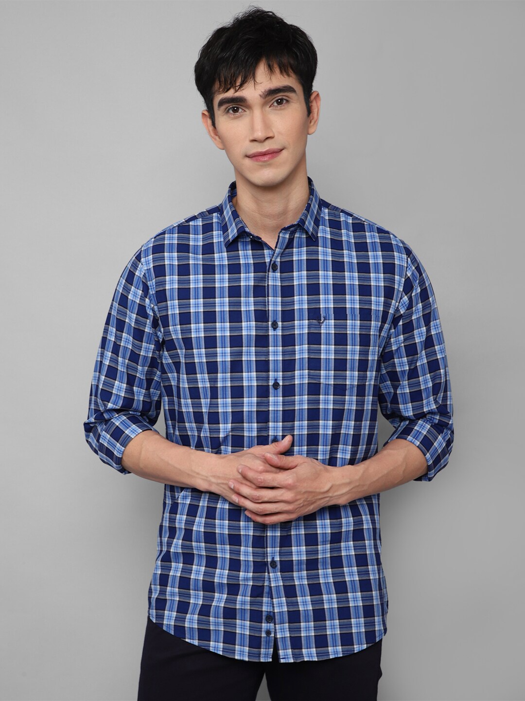 

Allen Solly Men Blue Slim Fit Tartan Checks Checked Casual Shirt