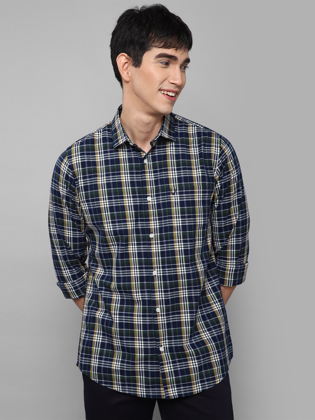 

Allen Solly Men Navy Blue Slim Fit Tartan Checks Checked Casual Shirt