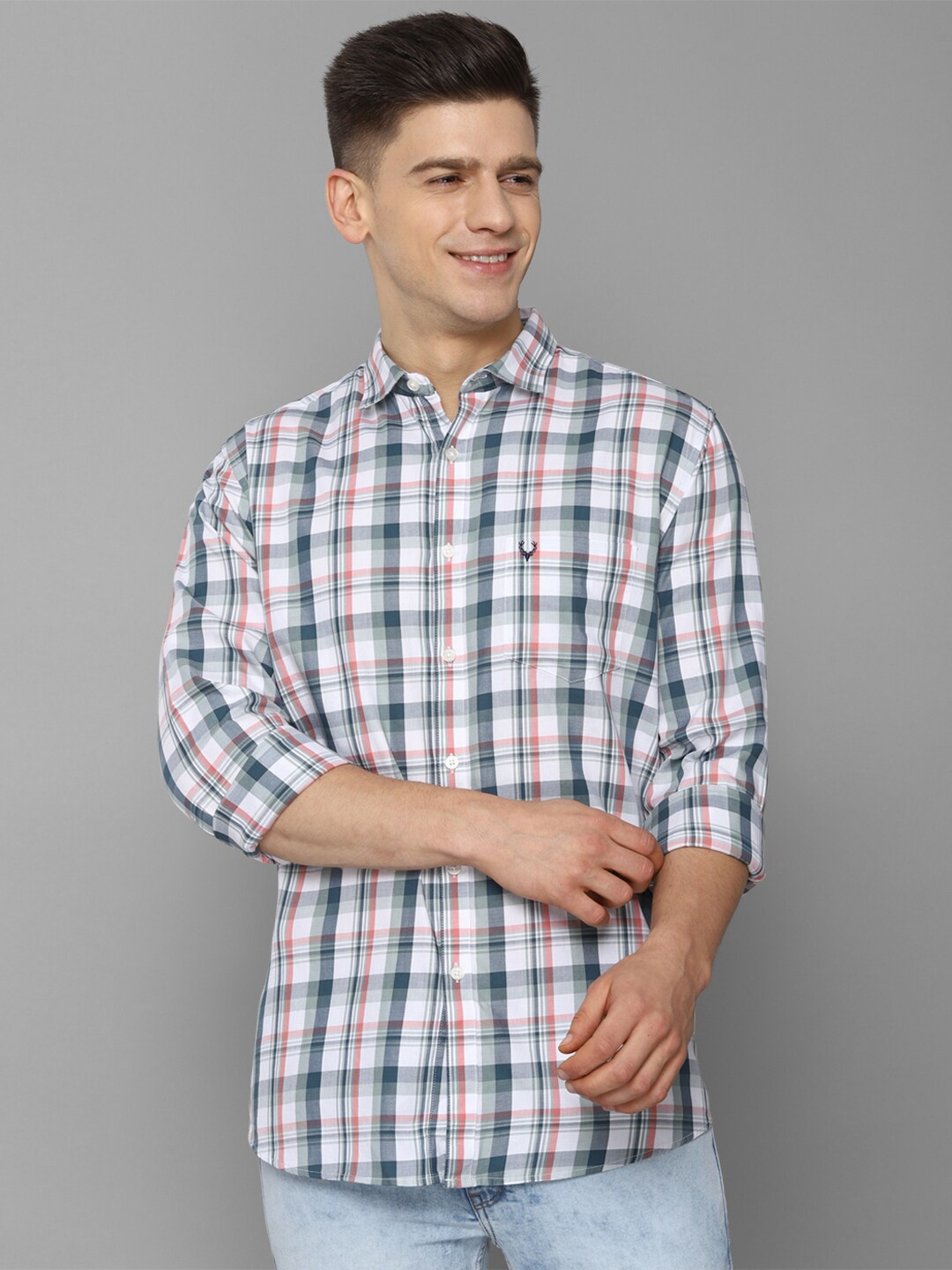

Allen Solly Men White Slim Fit Tartan Checks Checked Casual Shirt