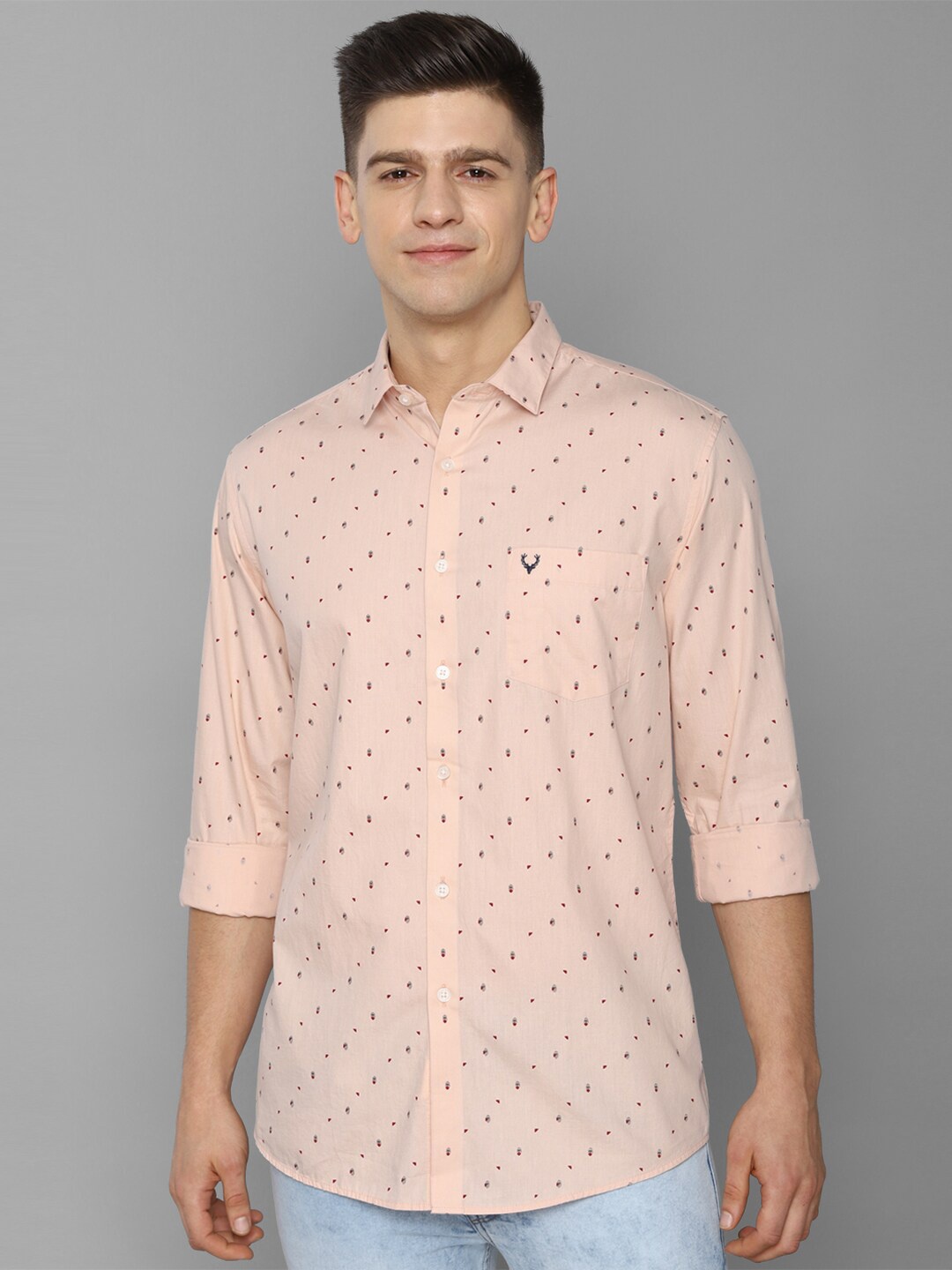 

Allen Solly Men Peach-Coloured Slim Fit Printed Casual Shirt