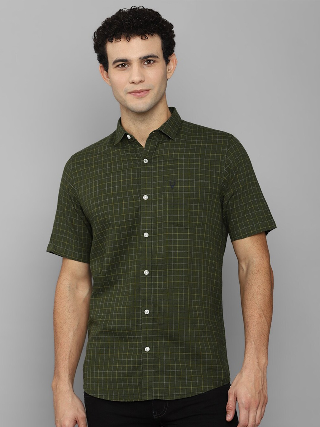 

Allen Solly Men Olive Green Slim Fit Grid Tattersall Checked Casual Shirt
