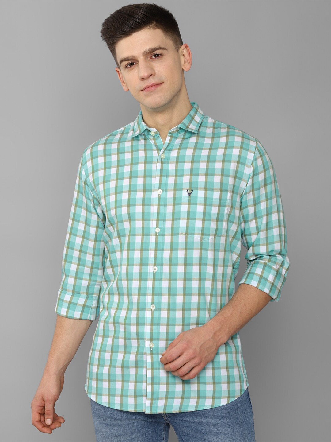 

Allen Solly Men Multicoloured Slim Fit Checked Casual Shirt, Green