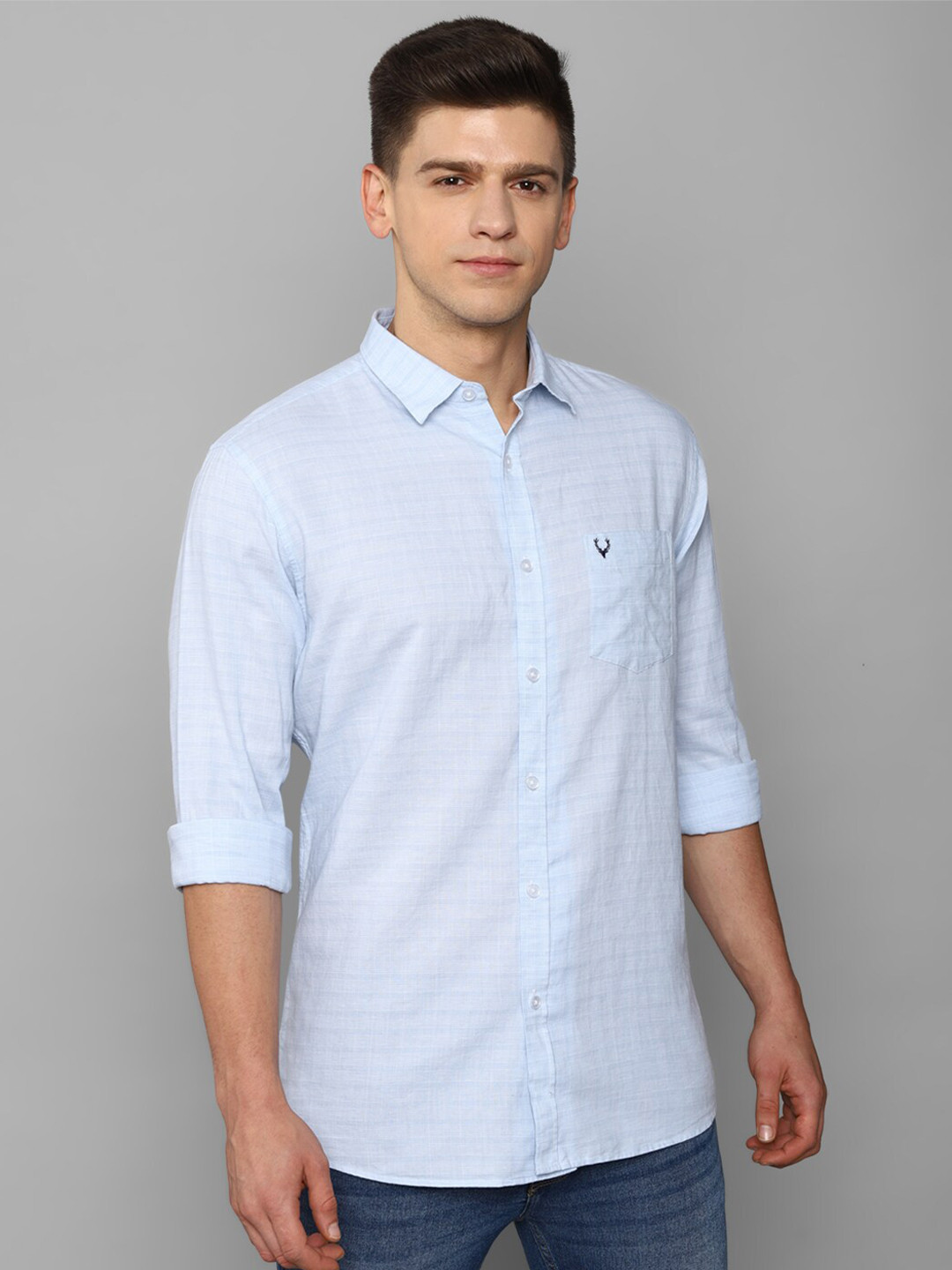 

Allen Solly Men Blue Slim Fit Grid Tattersall Checks Checked Casual Shirt