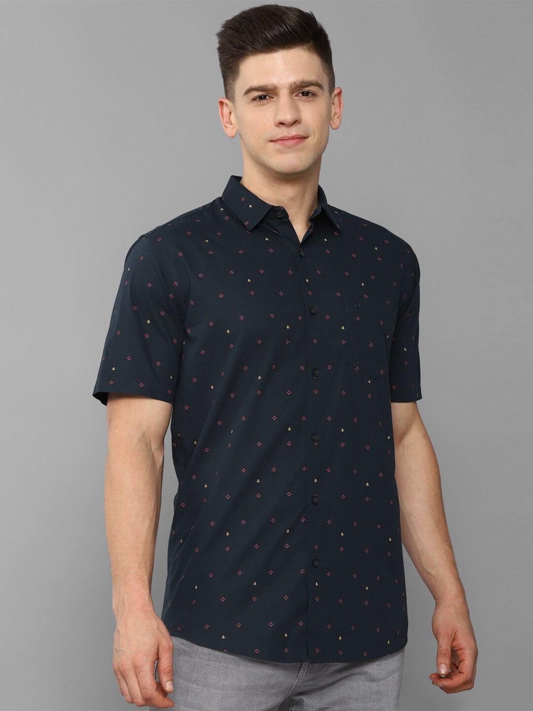 

Allen Solly Men Navy Blue Slim Fit Printed Casual Shirt