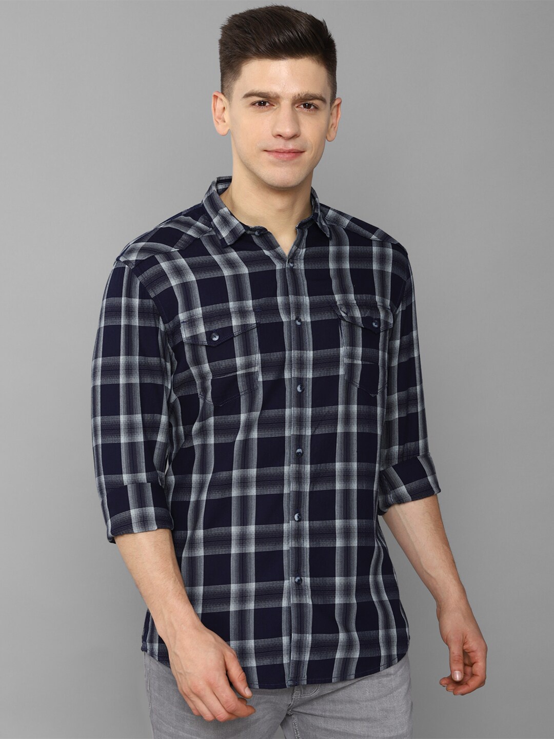 

Allen Solly Sport Men Navy Blue Tartan Checked Casual Shirt
