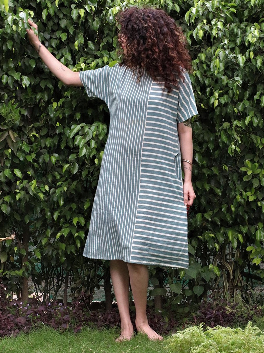 

Chidiyaa Blue Striped A-Line Dress