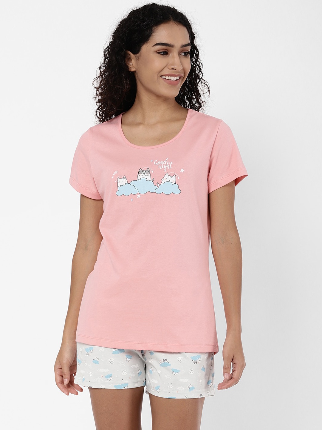 

R&B Women Pink & Grey Printed Night suit