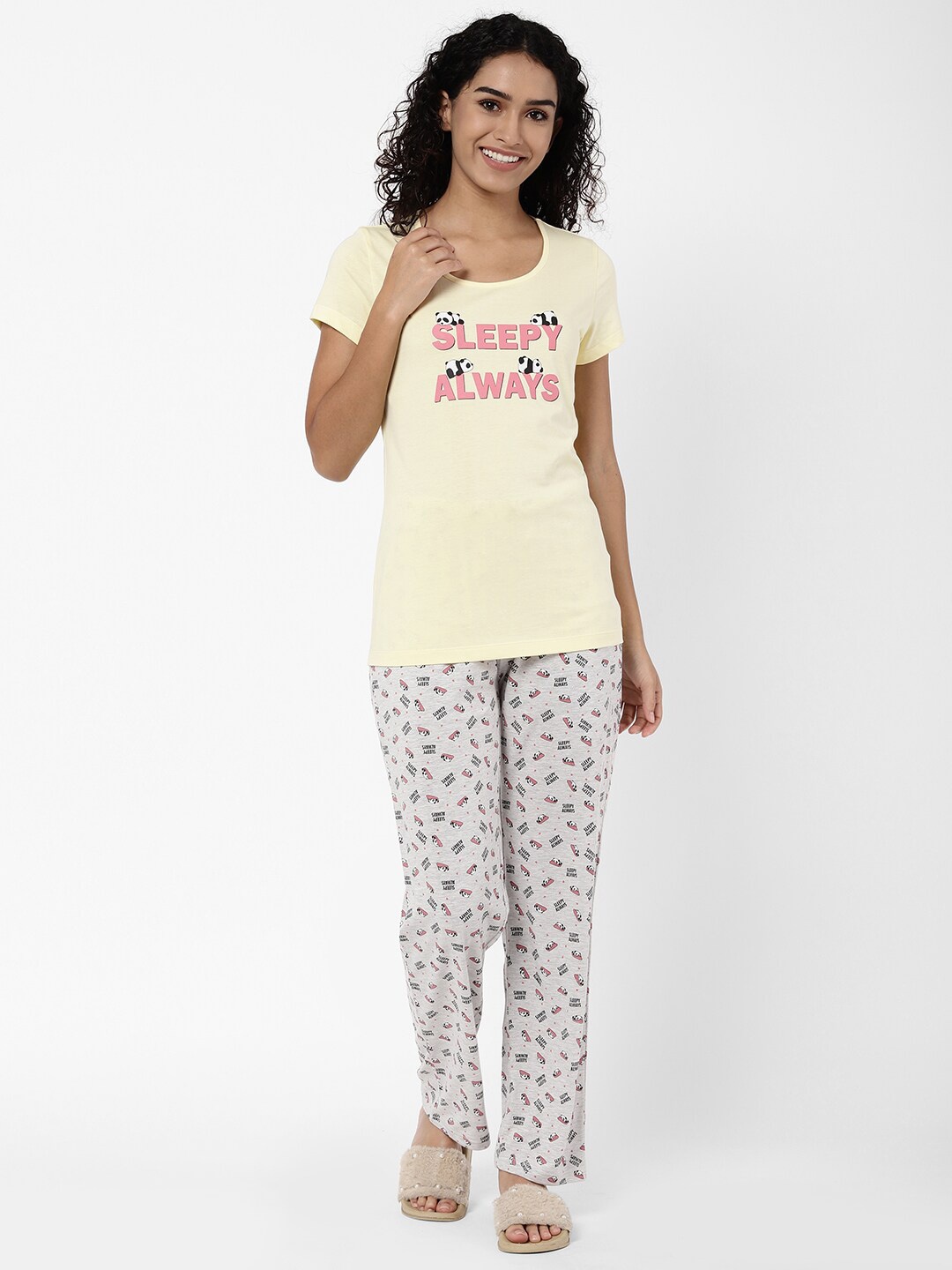 

R&B Women Yellow & Grey Printed Night suit