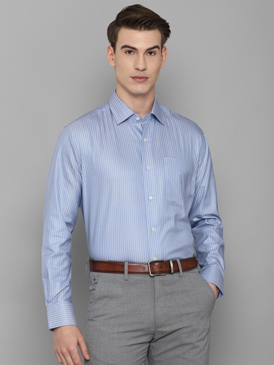

Luxure by Louis Philippe Men Blue Striped Formal Shirt