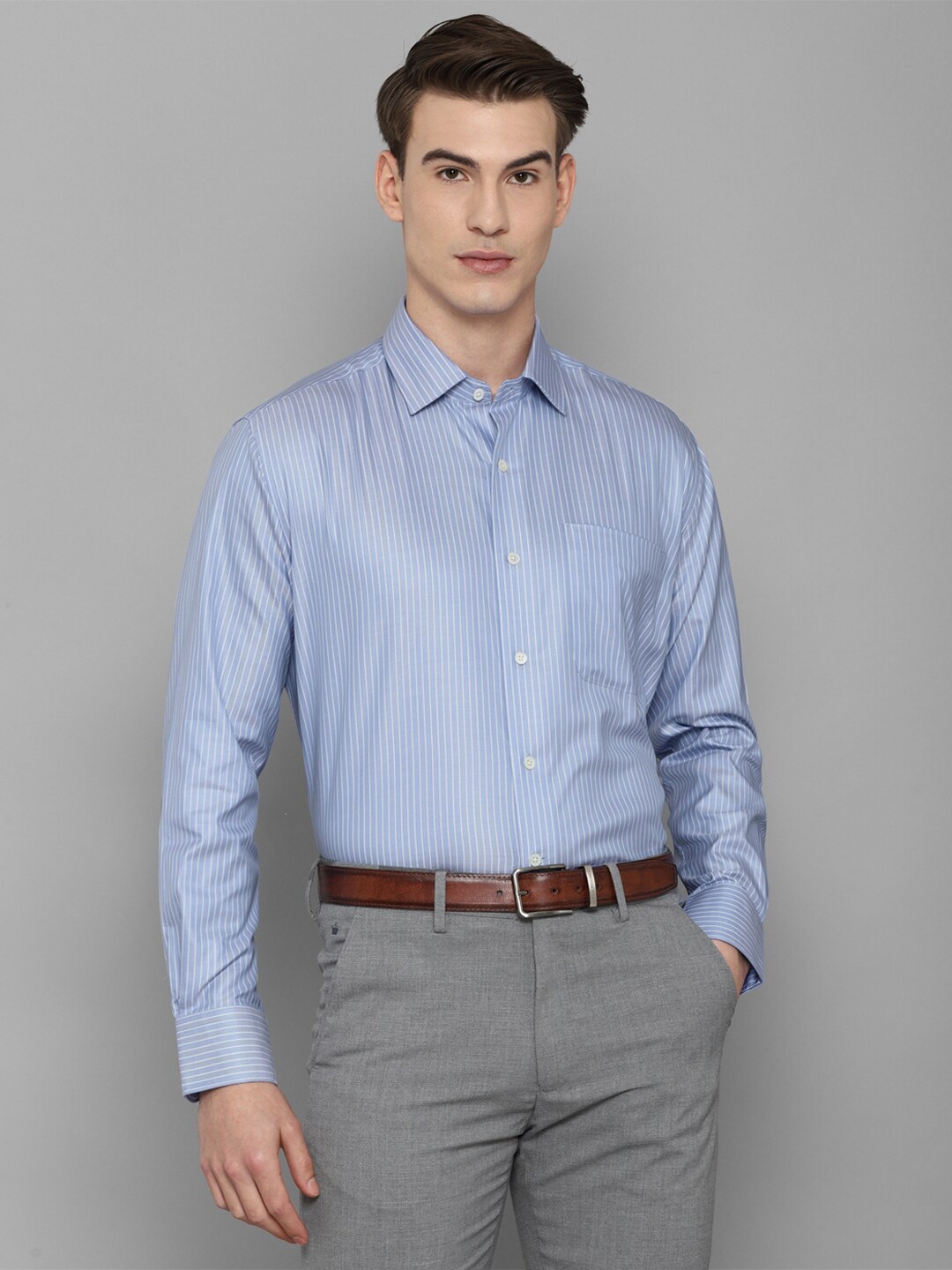 

Luxure by Louis Philippe Men Blue Striped Formal Shirt