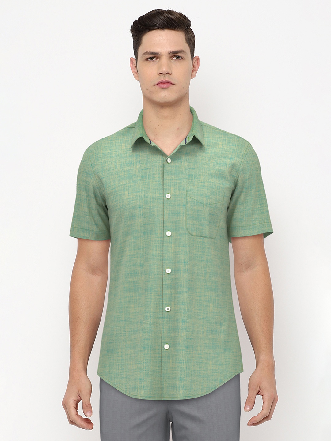 

Peter England Men Green Slim Fit Formal Shirt
