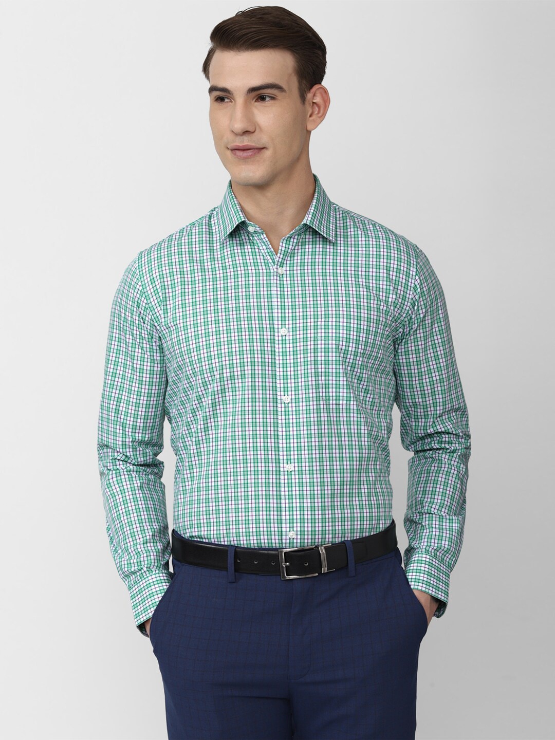 

Peter England Men Green Checked Formal Shirt