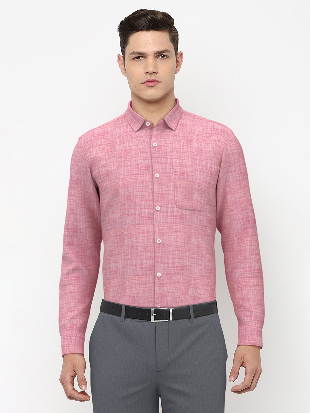 

Peter England Men Pink Self Design Formal Shirt