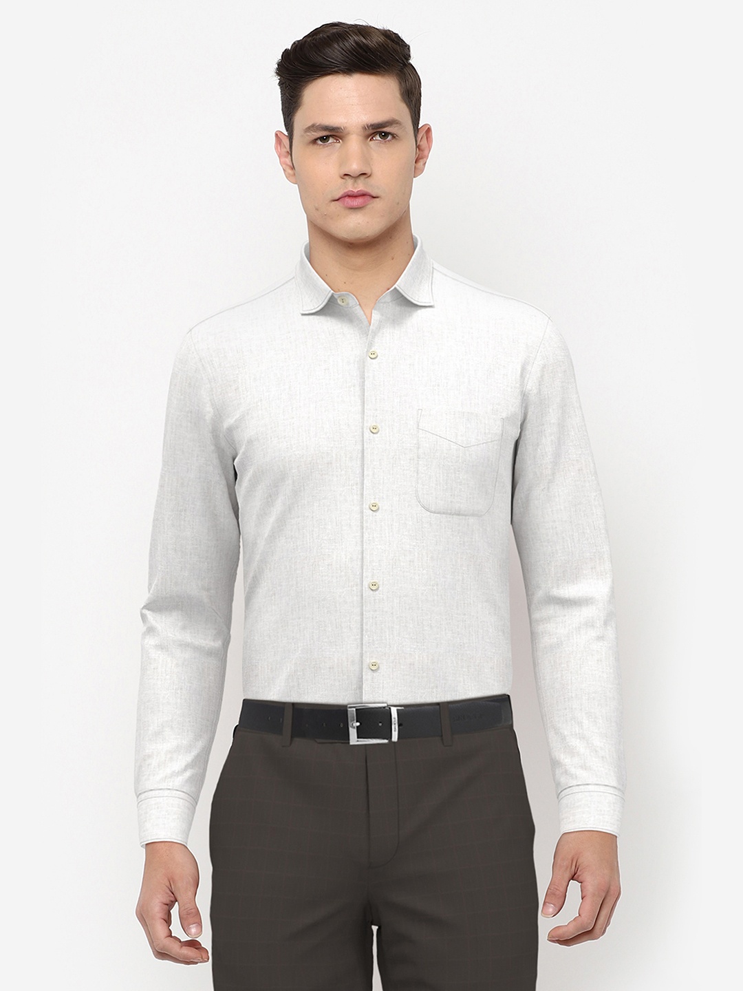 

Peter England Elite Men White Linen Formal Shirt