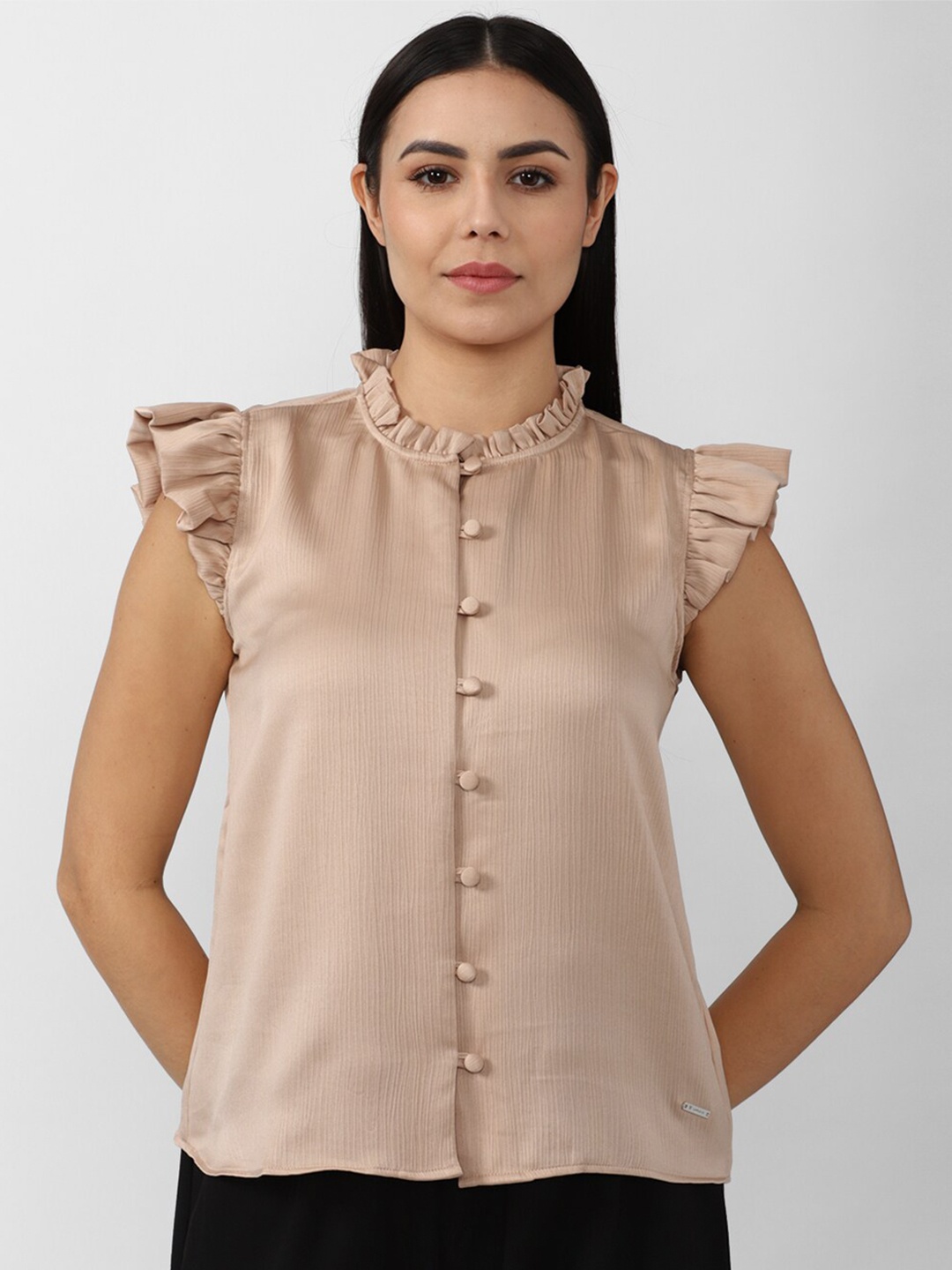 

Van Heusen Woman Women Khaki Pure Cotton Casual Shirt with Extended Flared Sleeves