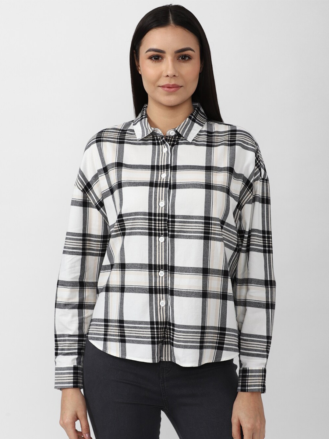 

Van Heusen Woman Women White Tartan Checks Checked Casual Shirt