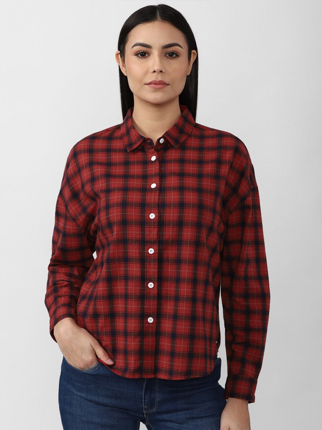 

Van Heusen Woman Women Red Buffalo Checks Checked Casual Shirt