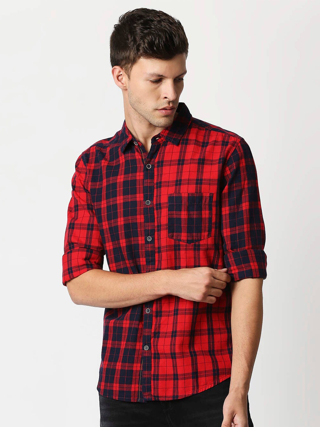 

Pepe Jeans Men Red Tartan Checks Checked Casual Shirt