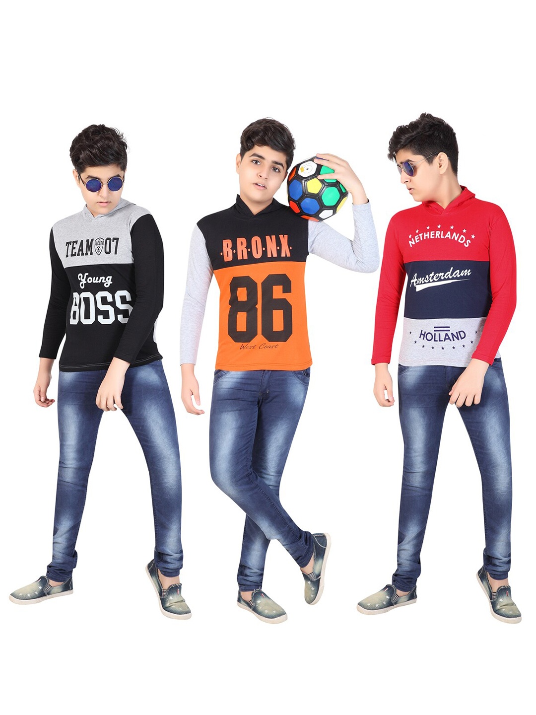 

MIST N FOGG Pack of 3 Boys Black & Red Typography Printed Cotton T-shirt