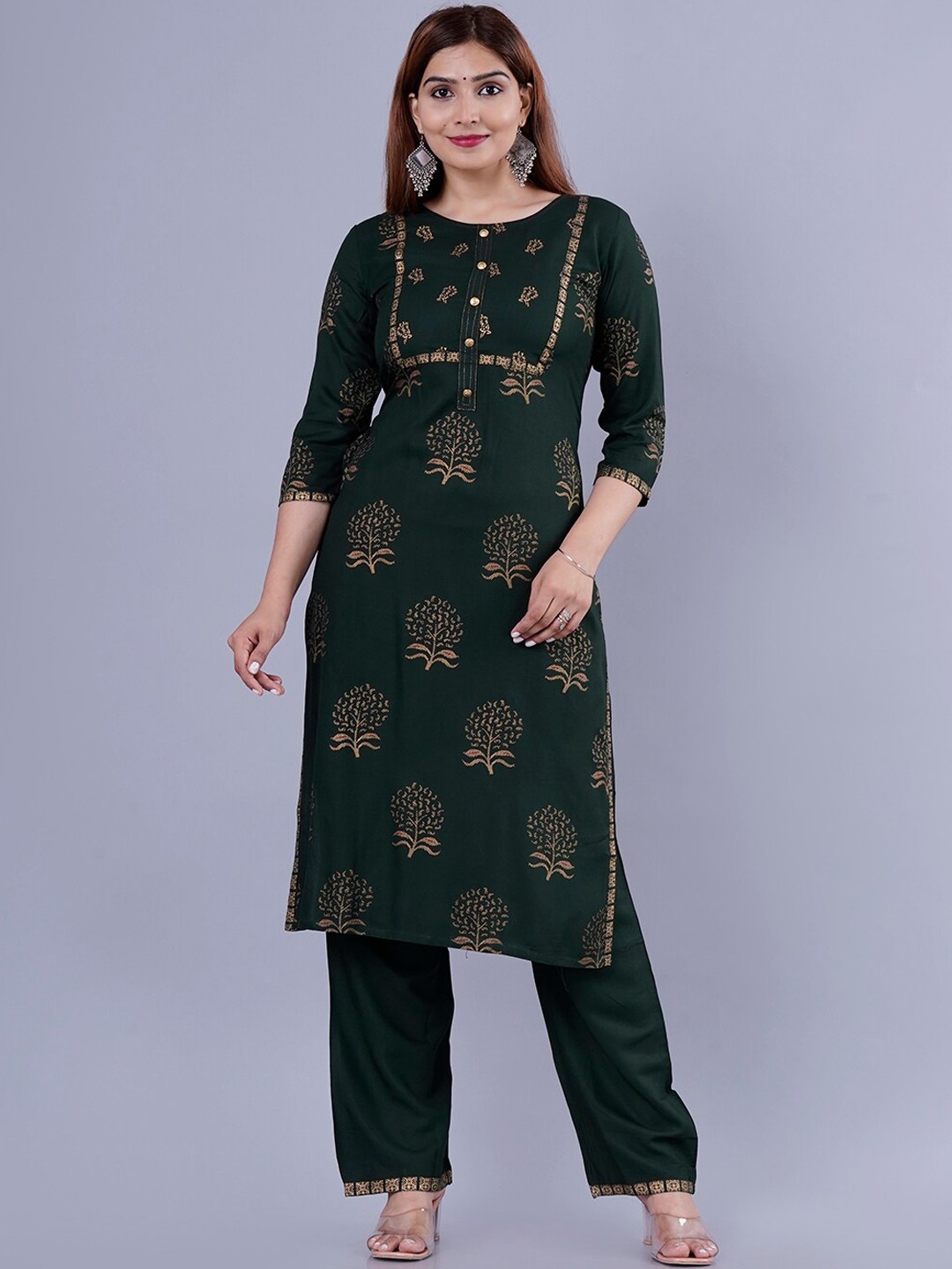 

KALINI Women Green Ethnic Motifs Kurti with Trousers