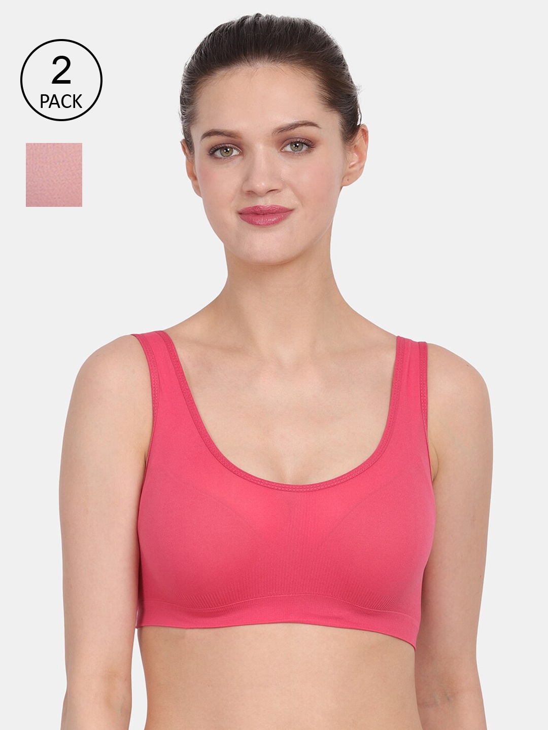 Amour Secret Pack of 2 Peach-Coloured & Coral Pink Everyday Bra
