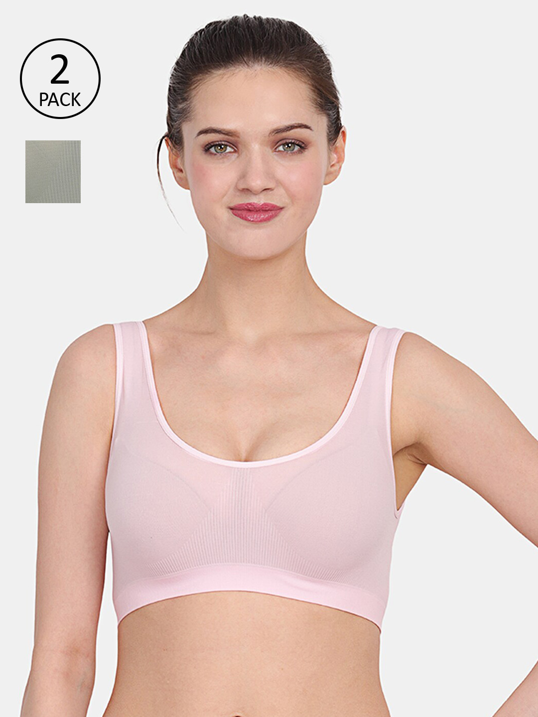 

Amour Secret Pack Of 2 Green & Pink Solid Non-Padded & Non-Wired Seamless Bra-AB044