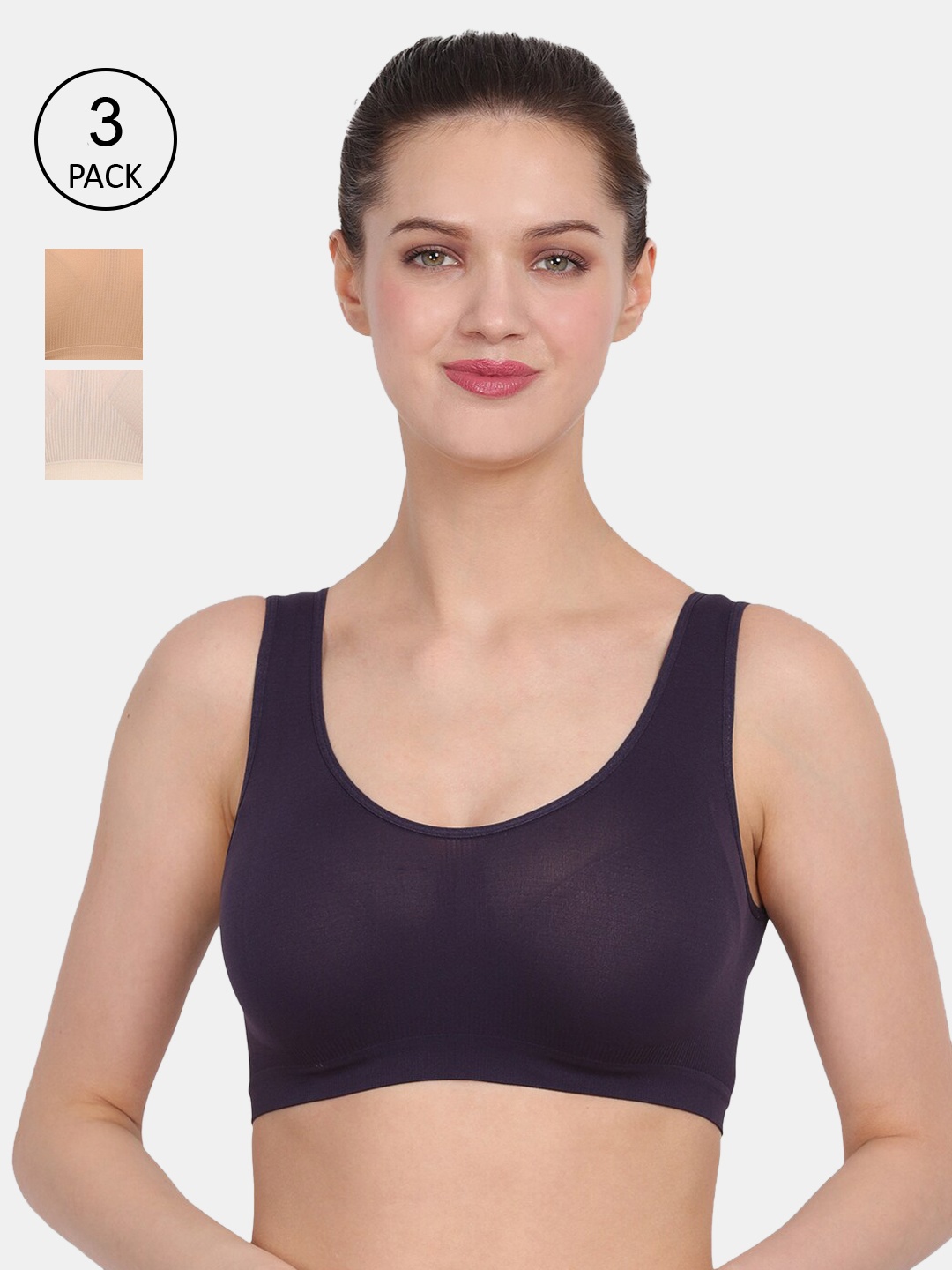 

Amour Secret Navy Blue & Nude-Coloured Set of 3 Non-Wired Non Padded Everyday Bra