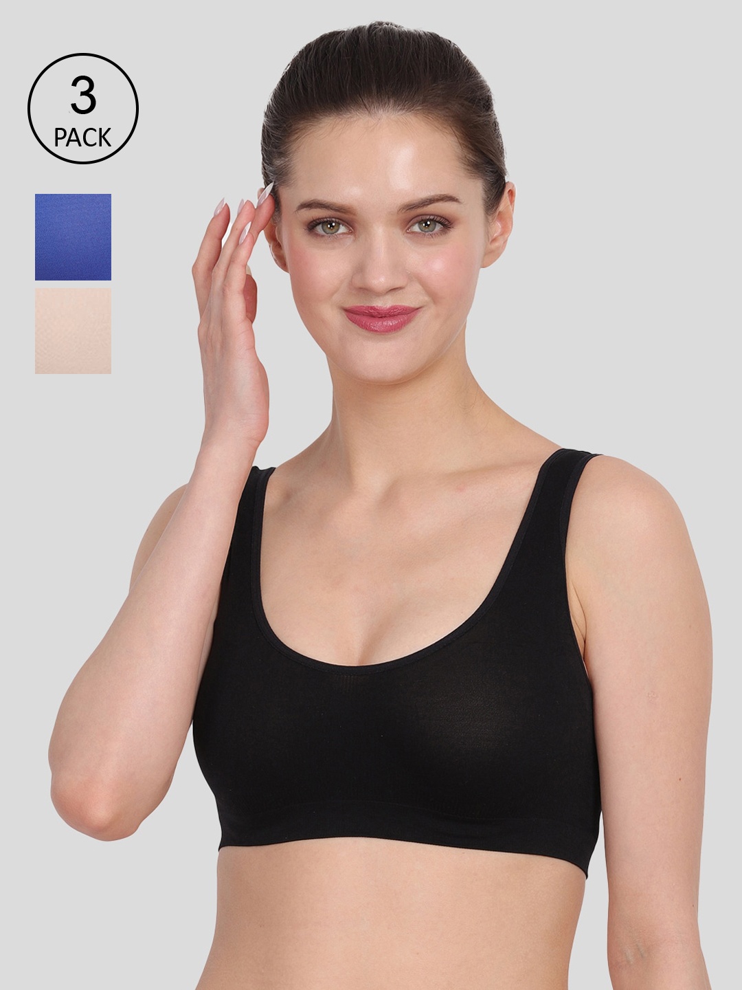 

Amour Secret Pack of 3 Non Padded Black & Blue Bra