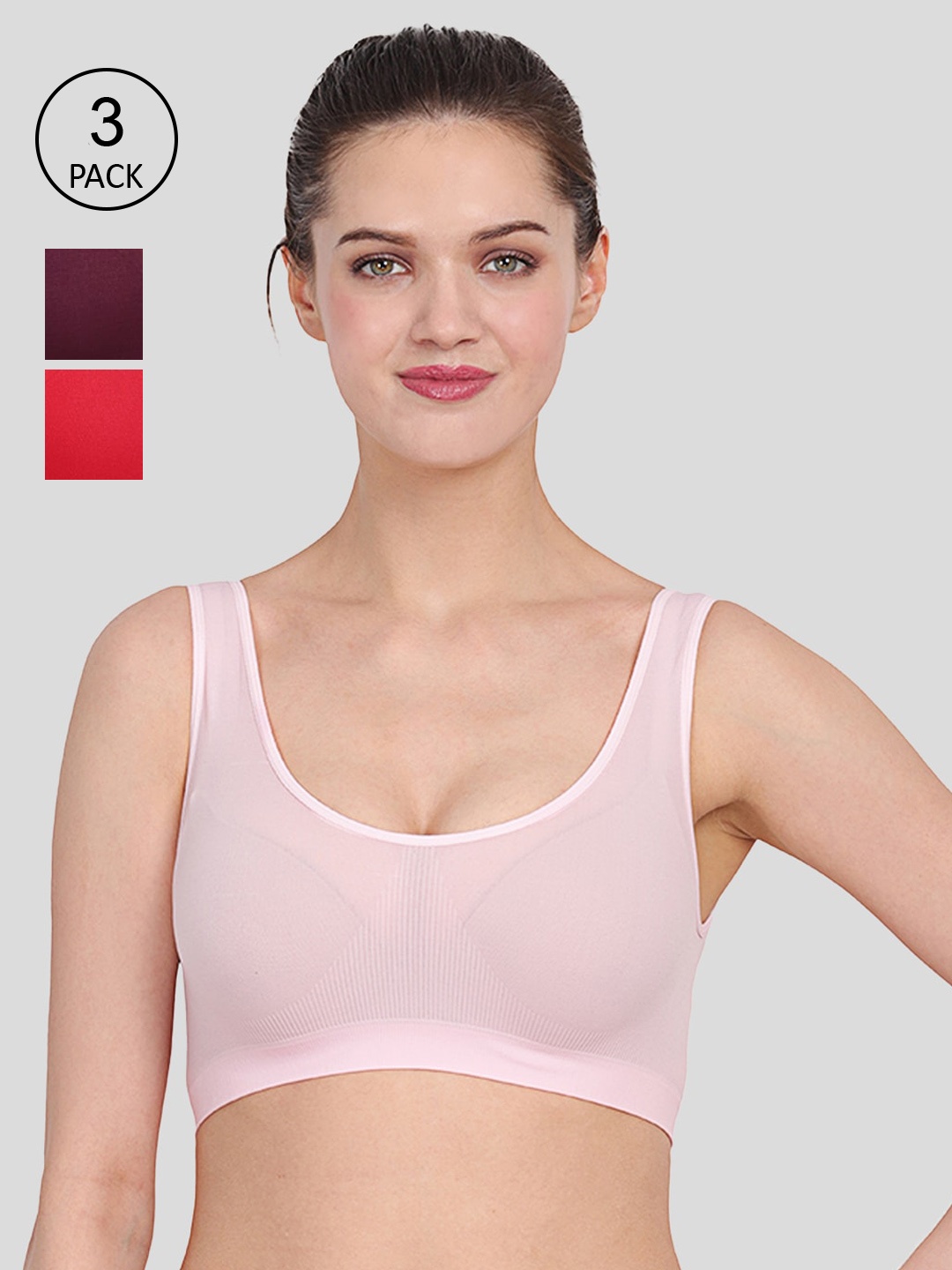 

Amour Secret Women Pack Of 3 Red & Pink Non Padded Bra