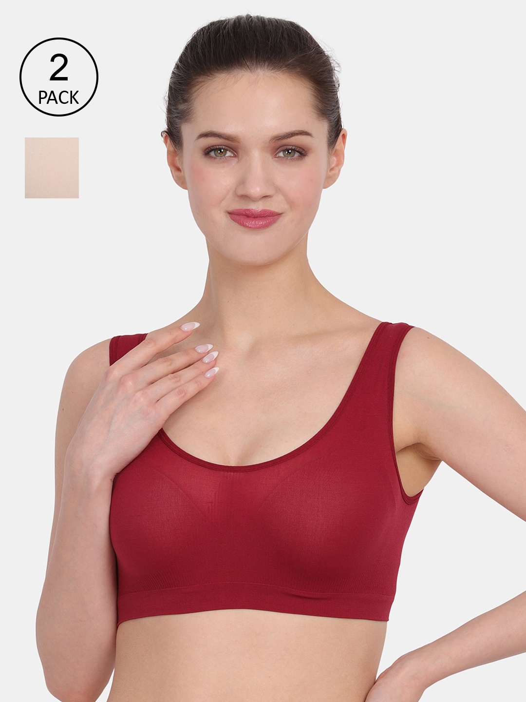 Amour Secret Pack of 2 Non Padded Nude & Maroon Bra