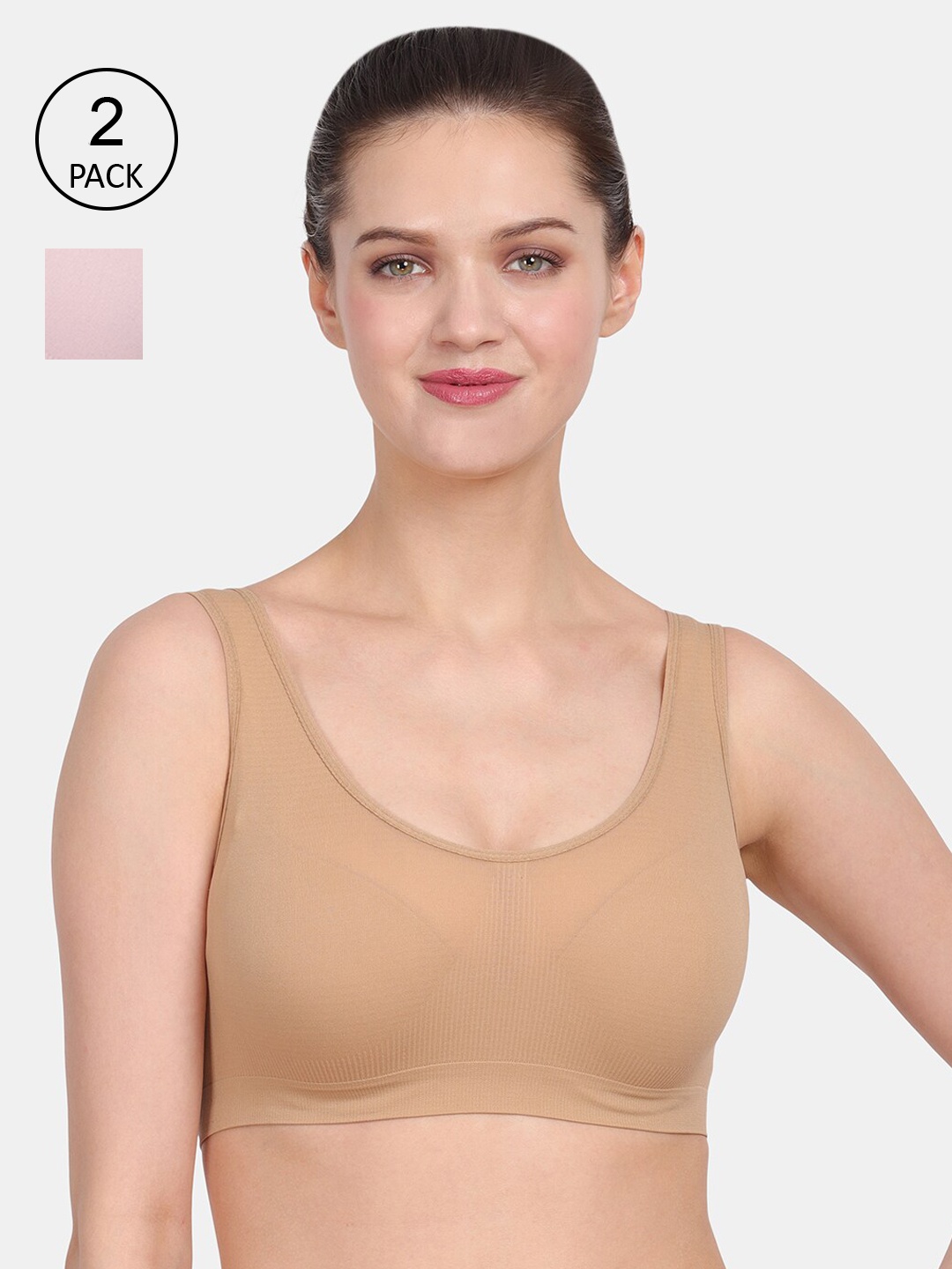 

Amour Secret Pack of 2 Nude-Coloured & Pink Solid Everyday Bra