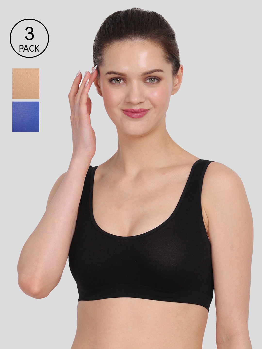 

Amour Secret Pack of 3 Solid Everyday Bra, Black
