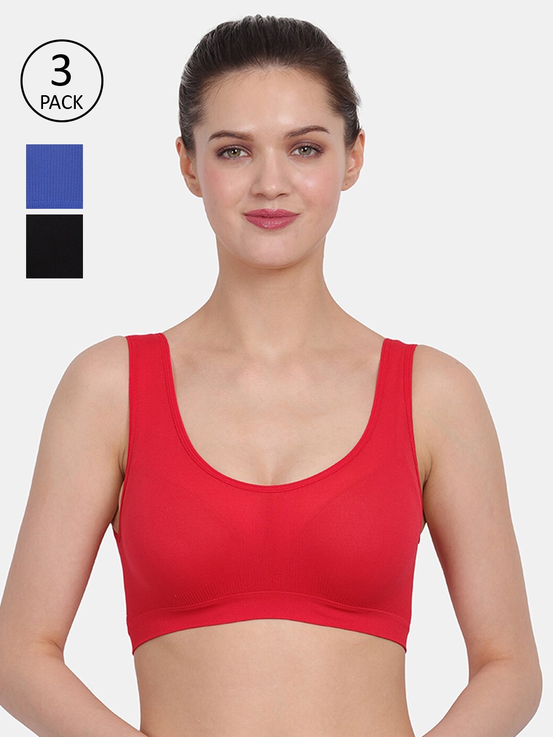 

Amour Secret Women Pack of 3 Non Padded Slip On Bra, Red